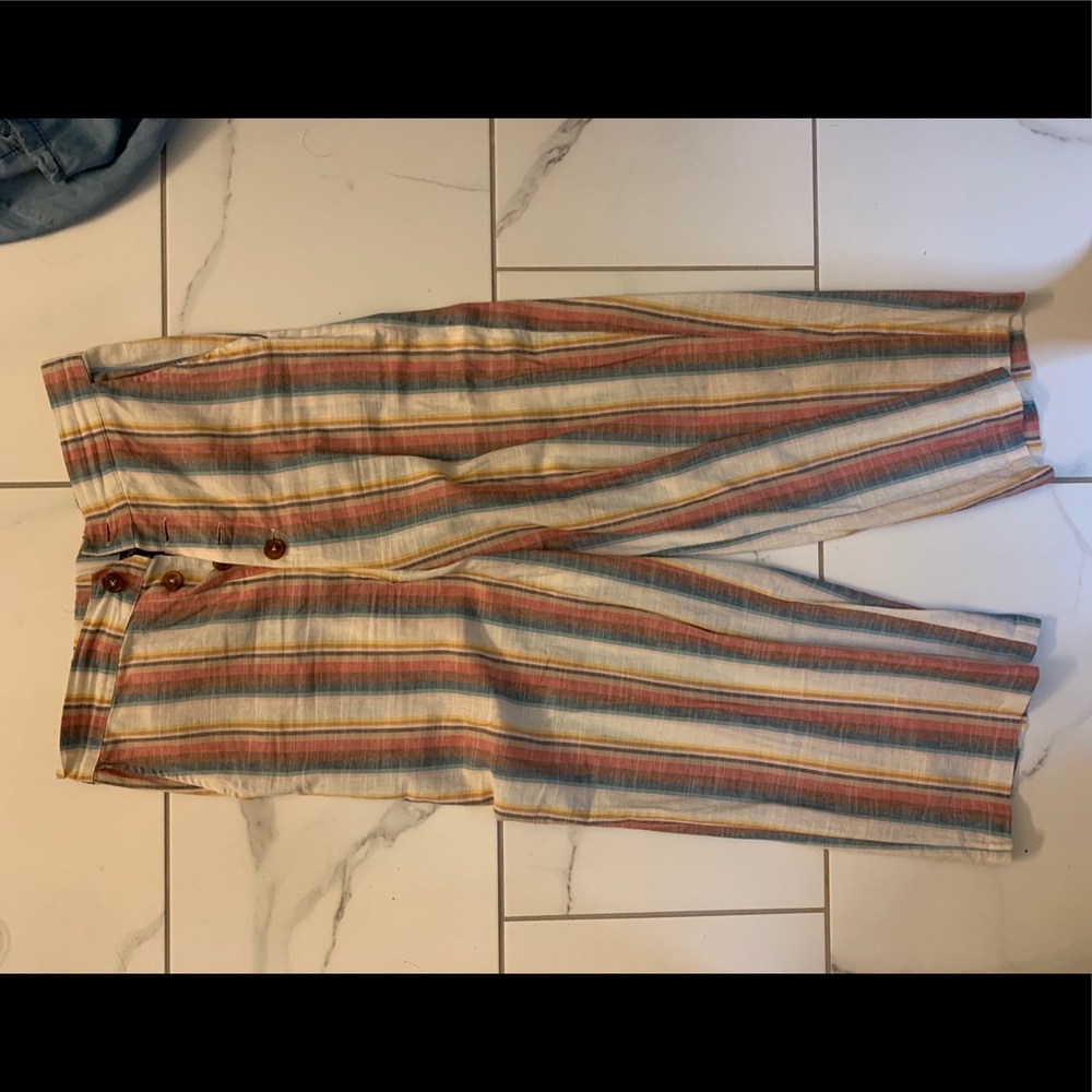 High waisted butterfly button striped linen pants